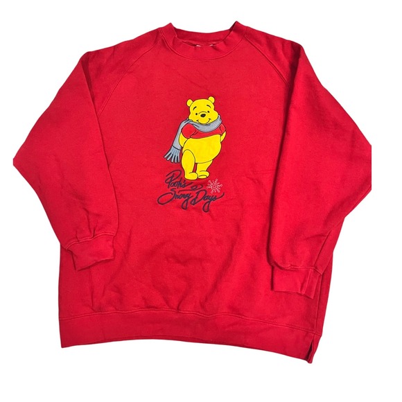 Disney Store Tops - Disney Store Winnie the Pooh Poohs Snowy Days Red Sweatshirt Size Medium Vintage
